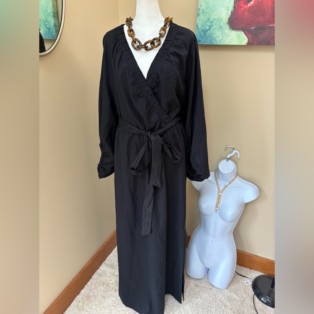 GORGEOUS ava & viv Black Maxi Dress Long Sleeve Linen Blend Belt 2X